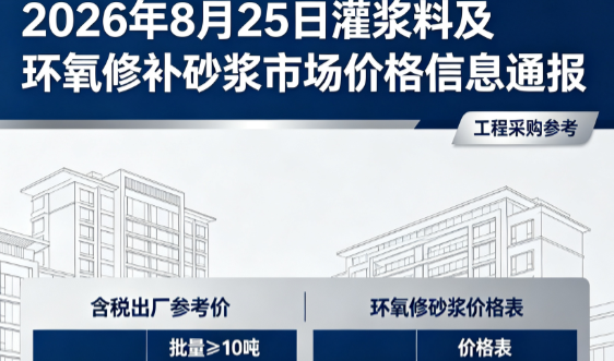 兴山2026年8月25日灌浆料及环氧修补砂浆市场价格信息通报
